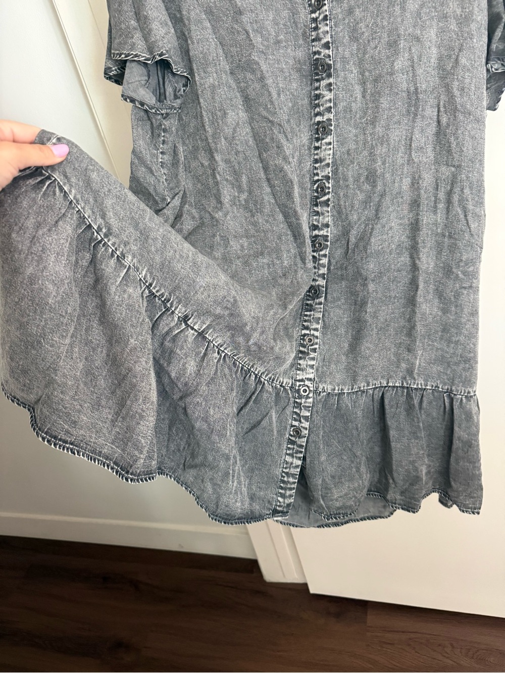 Jane and Delancey Washed Gray Mini Shirt Dress - Picture 4 of 6